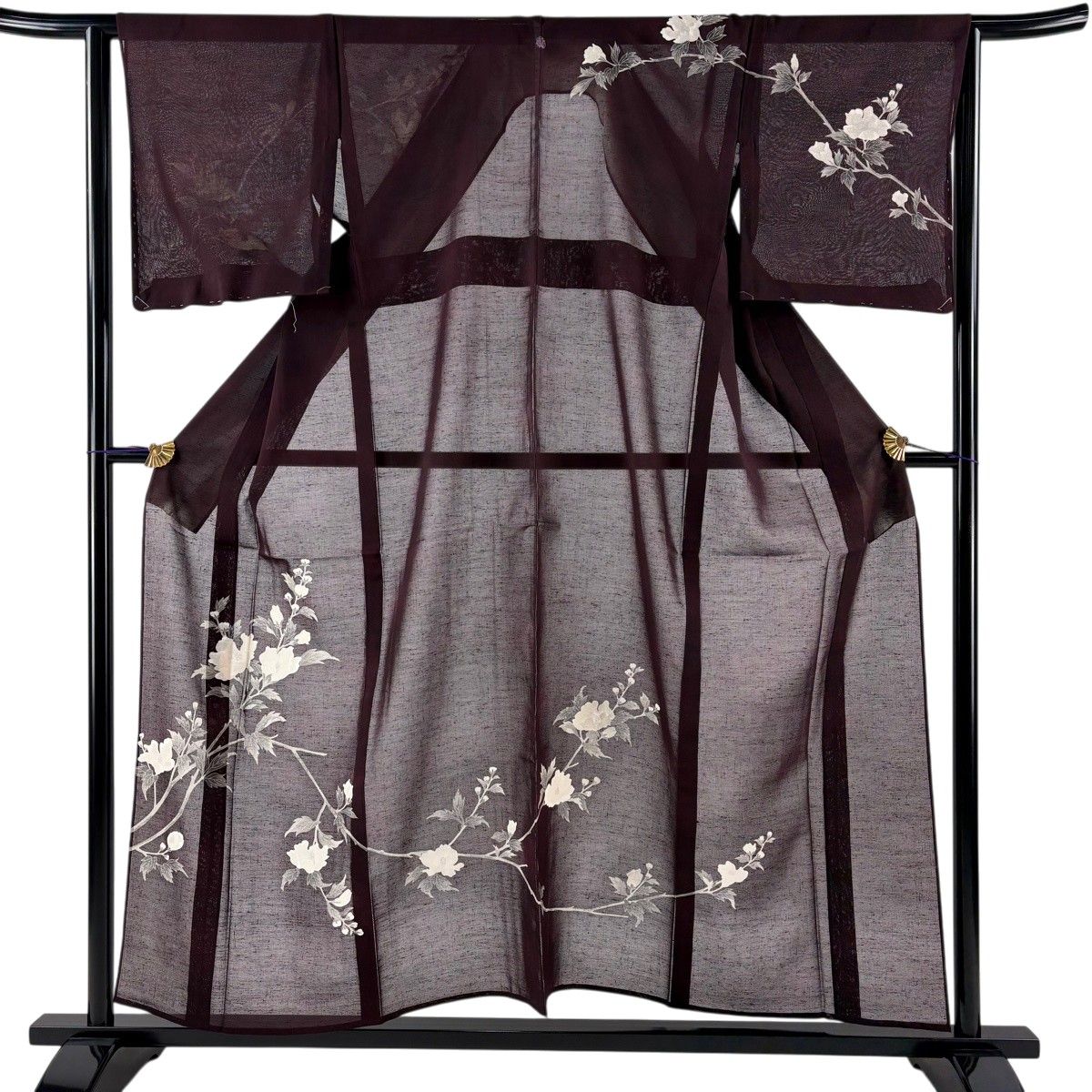 【美品】 訪問着 身丈155cm 裄丈64cm M 薄物 夏紬地 枝花 ぼかし 濃紫 正絹 秀品 一つ紋 【中古】