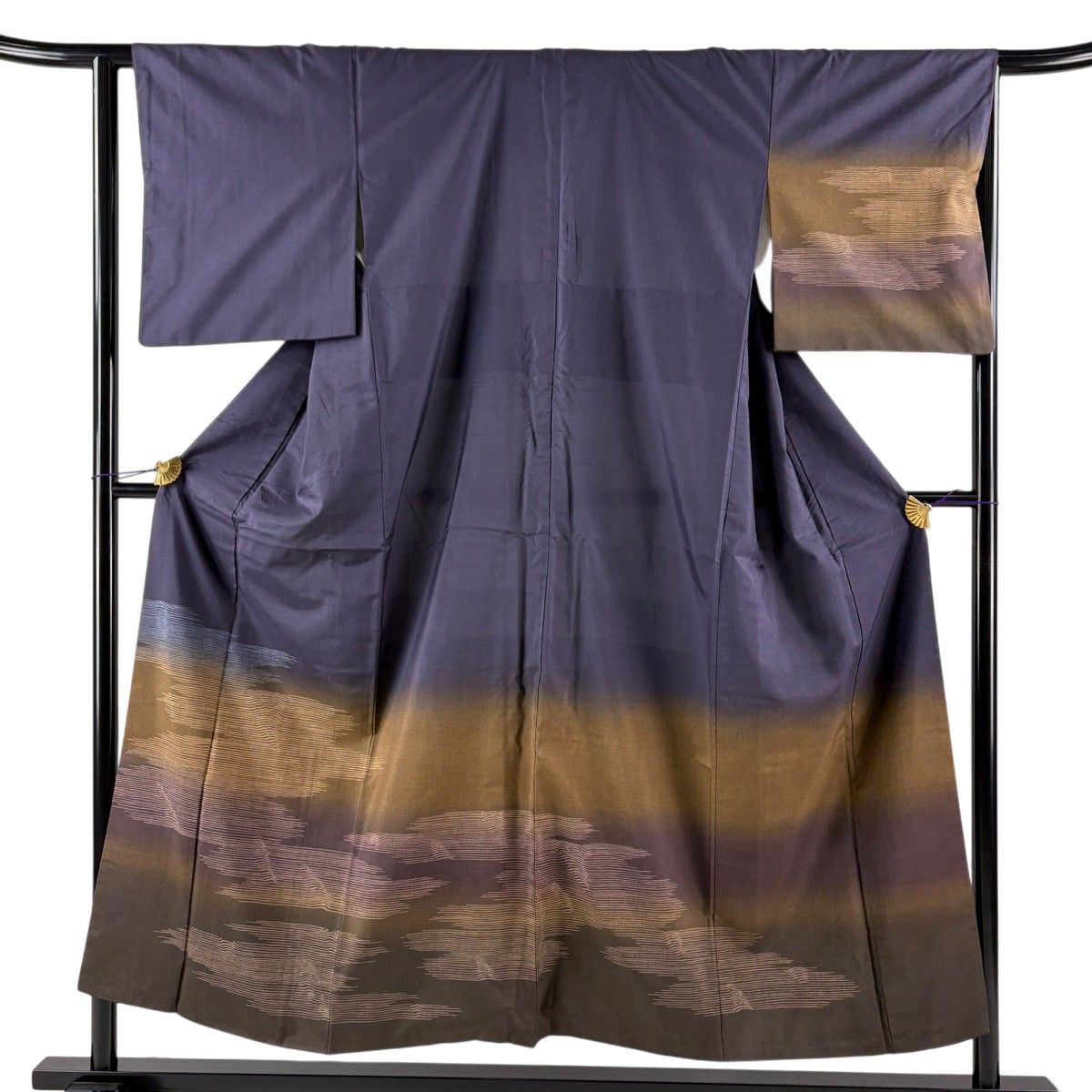 【美品】 付下げ 身丈153cm 裄丈64.5cm M 袷 紬地 霞 染め分け ぼかし 紫 正絹 秀品 【中古】