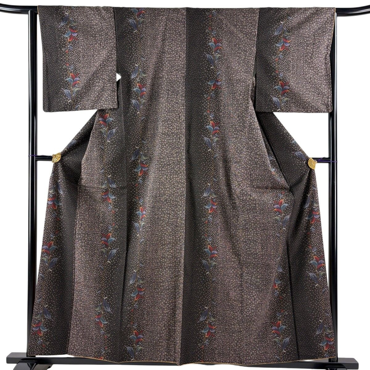 美品】 大島紬 身丈159cm 裄丈63.5cm S 袷 純泥染 証紙 草花 幾何学 焦