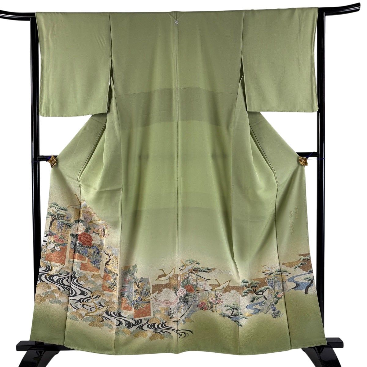 色留袖 身丈159.5cm 裄丈65cm M 袷 山本寛斎 寿光織 琳派絵巻 落款 鶴