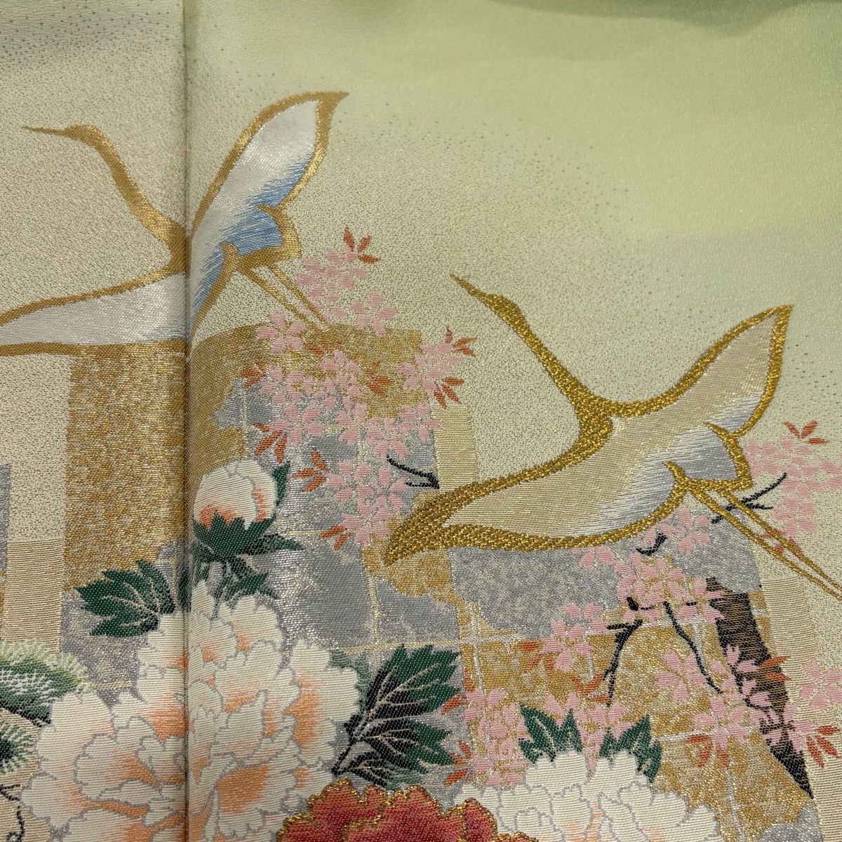 色留袖 身丈159.5cm 裄丈65cm M 袷 山本寛斎 寿光織 琳派絵巻 落款 鶴