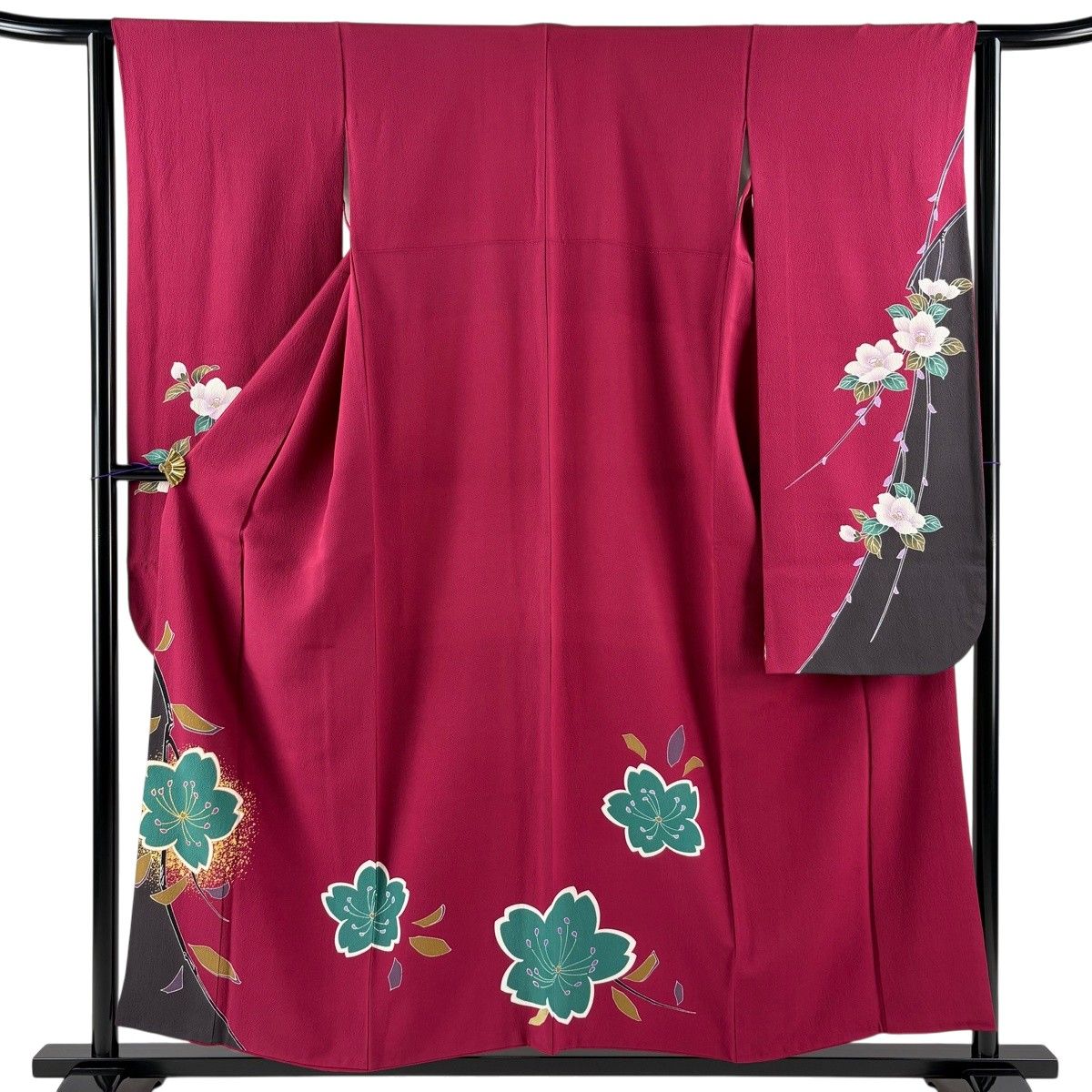 【美品】 振袖 身丈156cm 裄丈63cm S 袷 桜 金彩 赤紫 正絹 秀品 【中古】