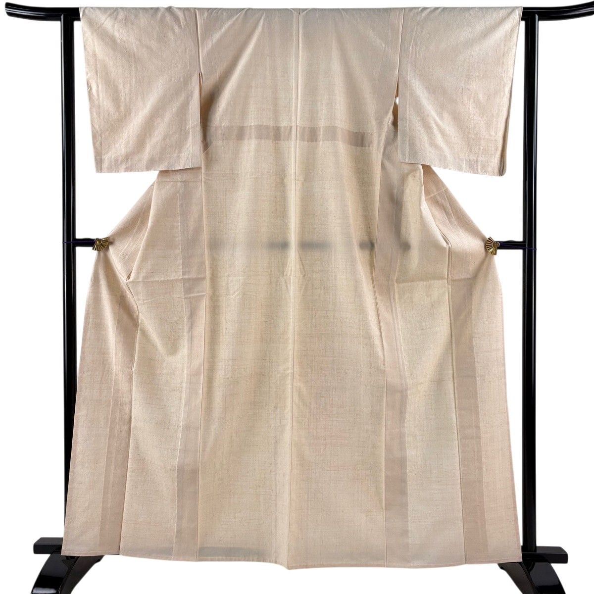 結城紬 身丈162cm 裄丈61.5cm S 単衣 証紙 無地 ベージュ 正絹 秀品