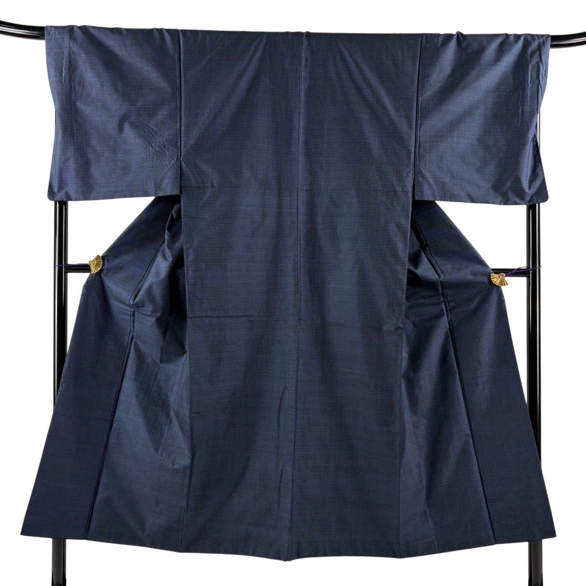 【美品】 男着物 身丈148cm 裄丈70.5cm L 袷 大島紬 アンサンブル 証紙 亀甲絣 紺色 正絹 秀品 【中古】