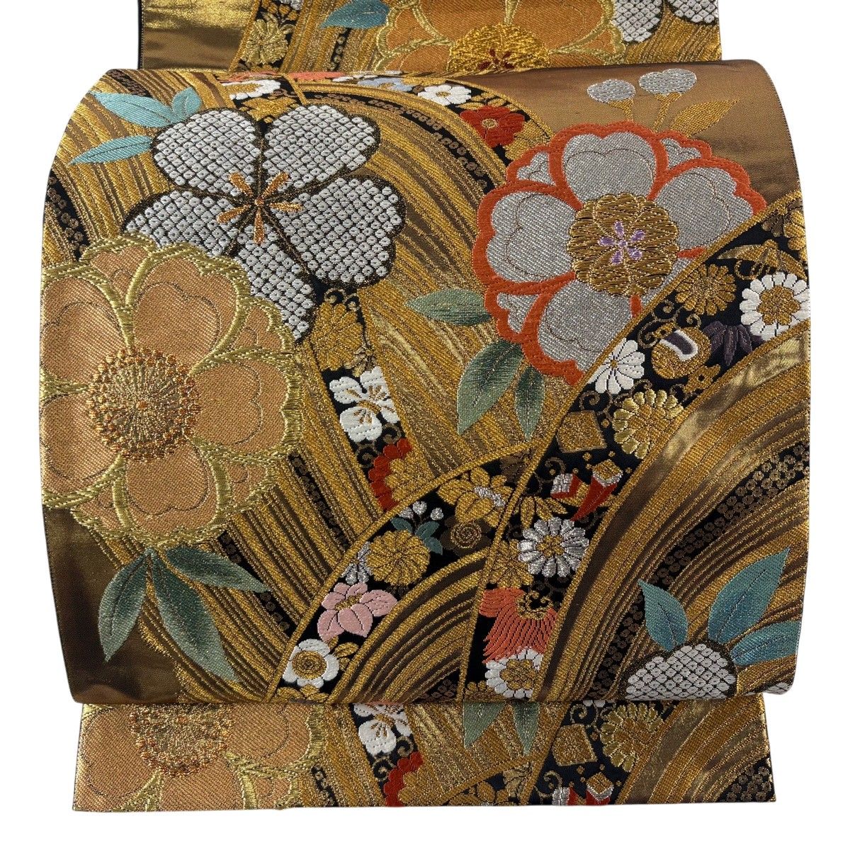 【美品】 袋帯 秀品 桜 菊唐草 金銀糸 箔 金色 全通 正絹 【中古】