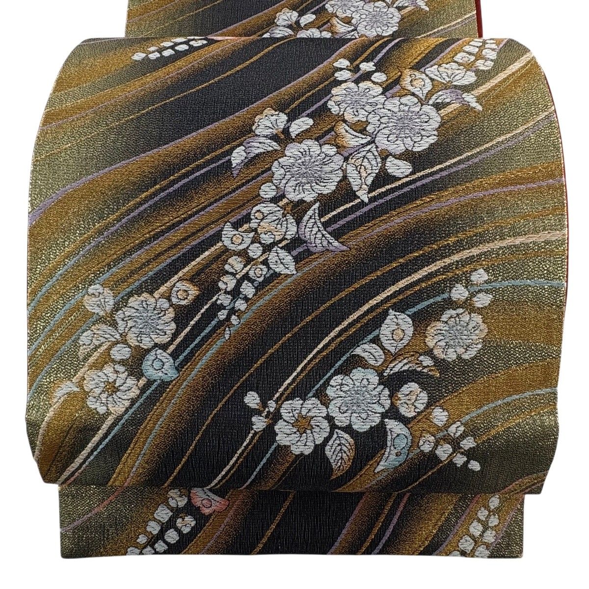 【美品】 袋帯 秀品 辻ヶ花柄 幾何学模様 唐織 箔 金色 六通 正絹 【中古】