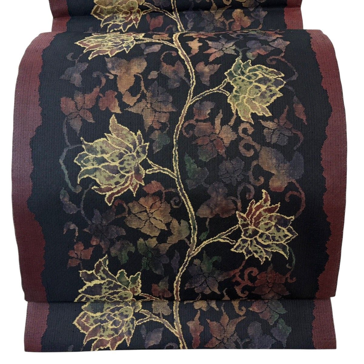 【美品】 袋帯 秀品 草花 花唐草 赤茶 六通 正絹 【中古】