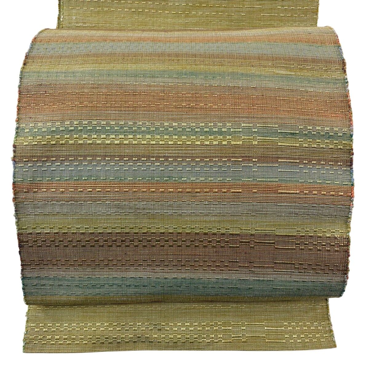 【美品】 名古屋帯 秀品 松葉仕立て 八寸名古屋帯 縞 抹茶色 正絹 【中古】