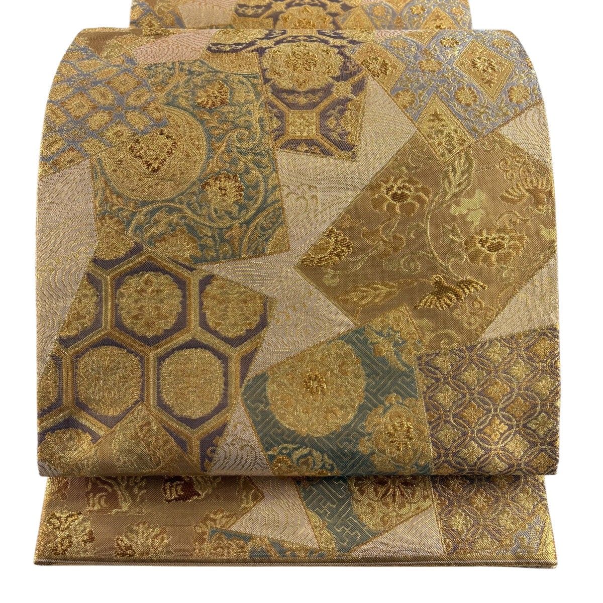【美品】 袋帯 秀品 色紙 有職文様 箔 金糸 金色 六通 正絹 【中古】