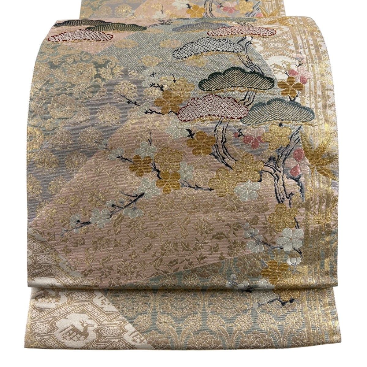 【美品】 袋帯 秀品 能衣名物裂 箔 金糸 クリーム 六通 正絹 【中古】