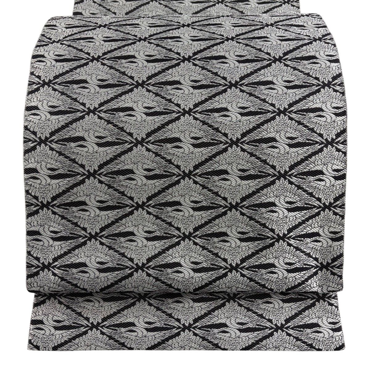 【美品】 袋帯 秀品 有職向鶴 黒 全通 正絹 【中古】