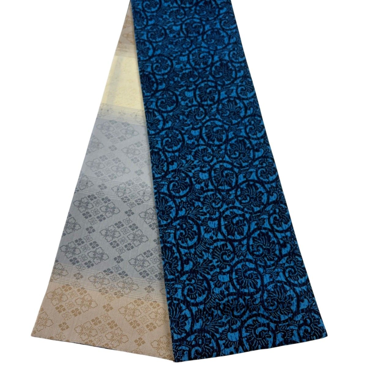 【美品】半幅帯 名品 唐草 青 正絹 【中古】