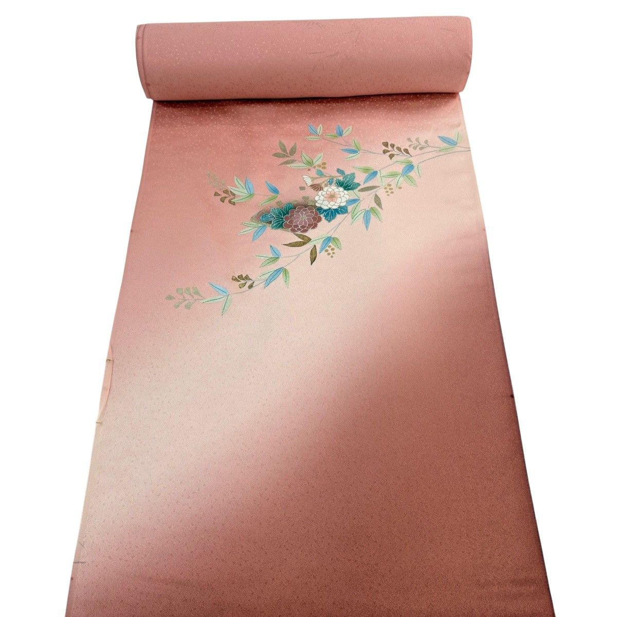反物 秀品 付下げ 菊 草花 金彩 ぼかし 茜色 正絹 【中古】