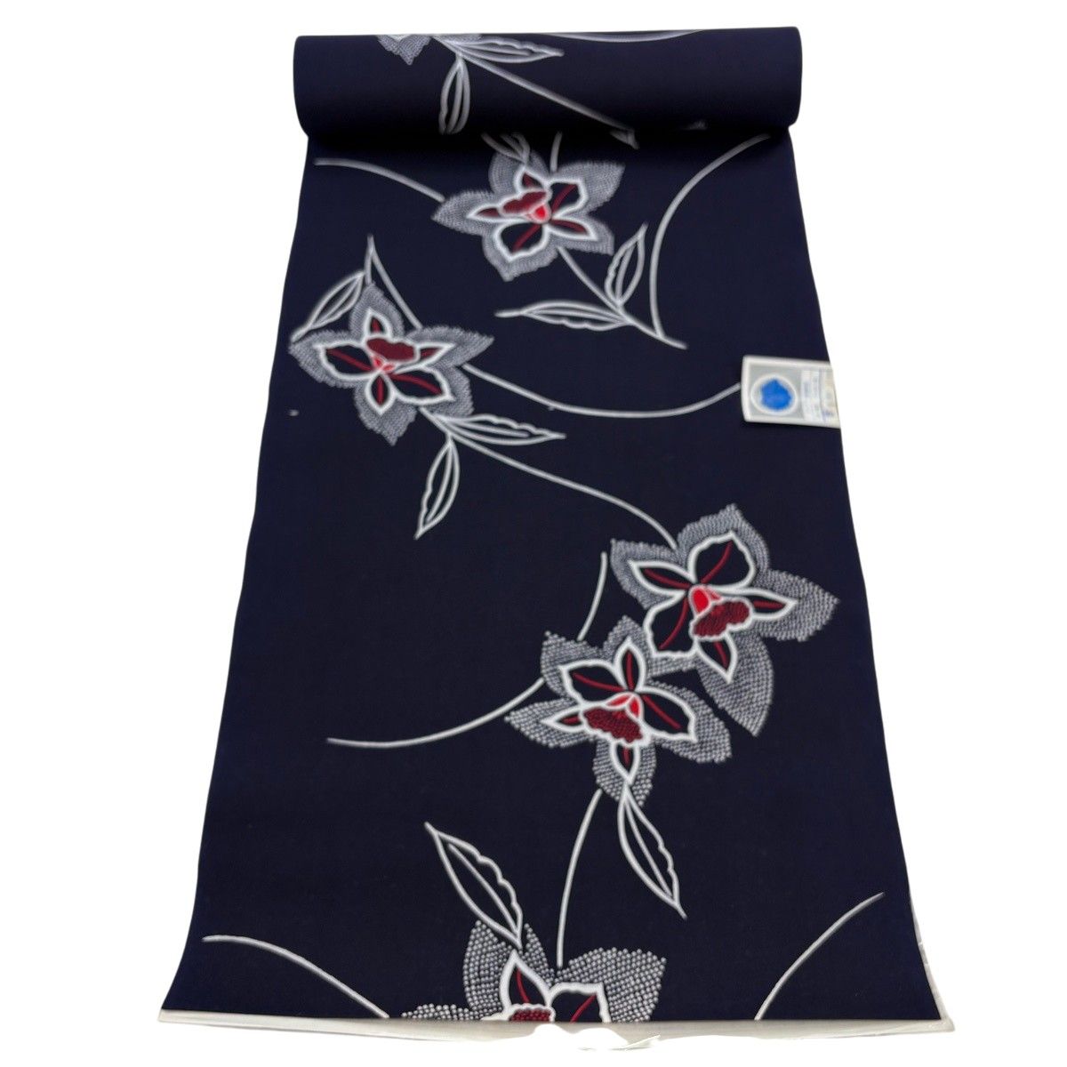 反物 優品 浴衣 草花 濃紺 綿 【中古】