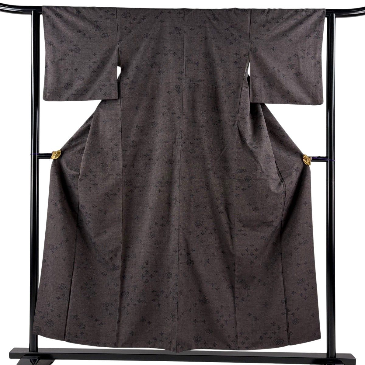 【美品】 お召 身丈153cm 裄丈62cm S 袷 華文 焦茶色 正絹 逸品 【中古】