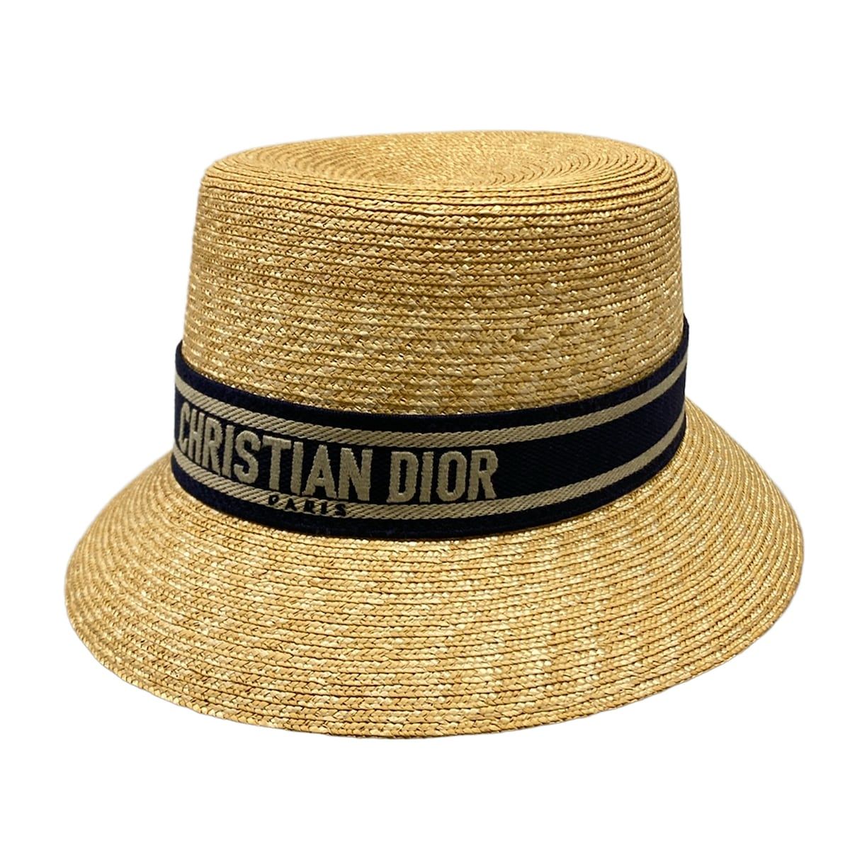 DIOR/ChristianDior(ディオール/クリスチャンディオール) ハット 58美品 - ベージュ×ブルー×グレーベージュ ストローハット コットン