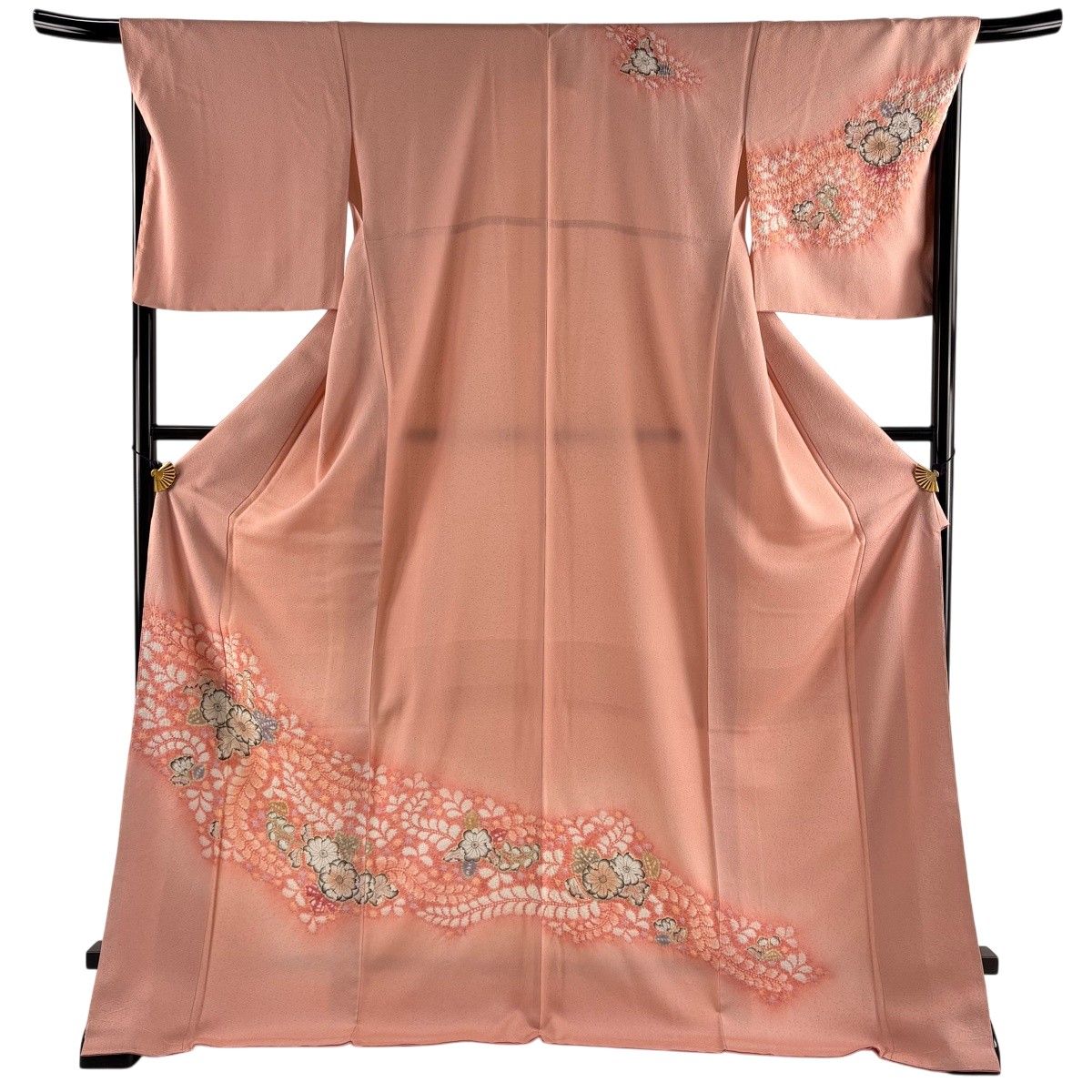 【美品】 訪問着 身丈175.5cm 裄丈68.5cm L 袷 辻が花柄 藤 絞り ぼかし ピンク 正絹 名品 【中古】