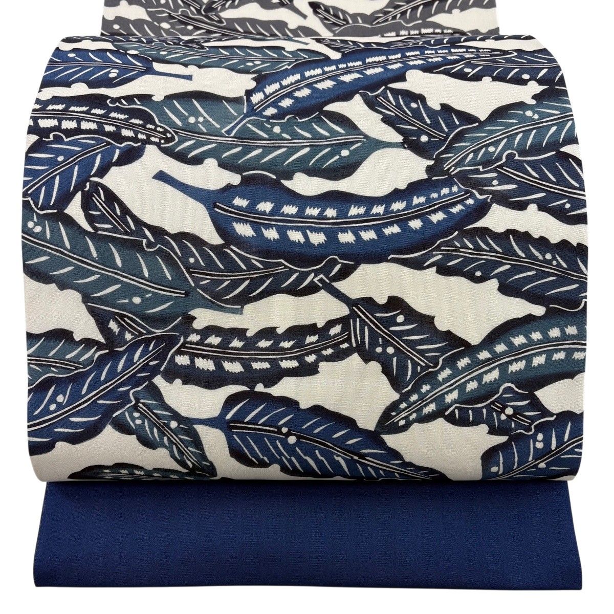 【美品】 開き名古屋帯 名品 夏帯 葉柄 灰白 正絹 【中古】