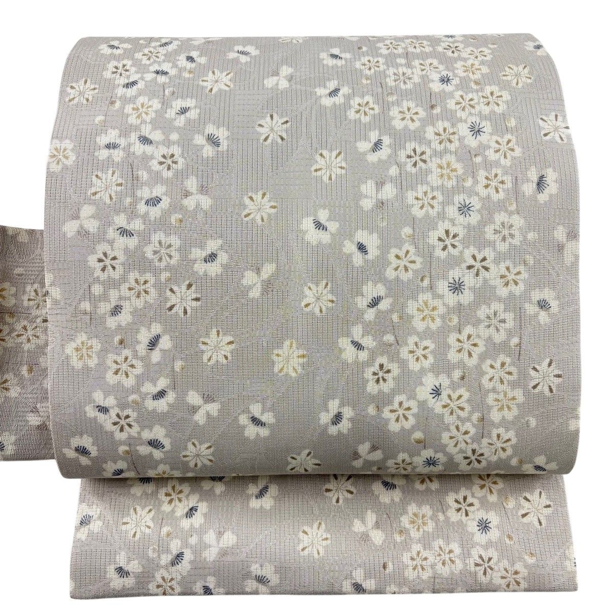 【美品】 名古屋帯 名品 夏帯 絽 桜 地紋 灰色 正絹 【中古】