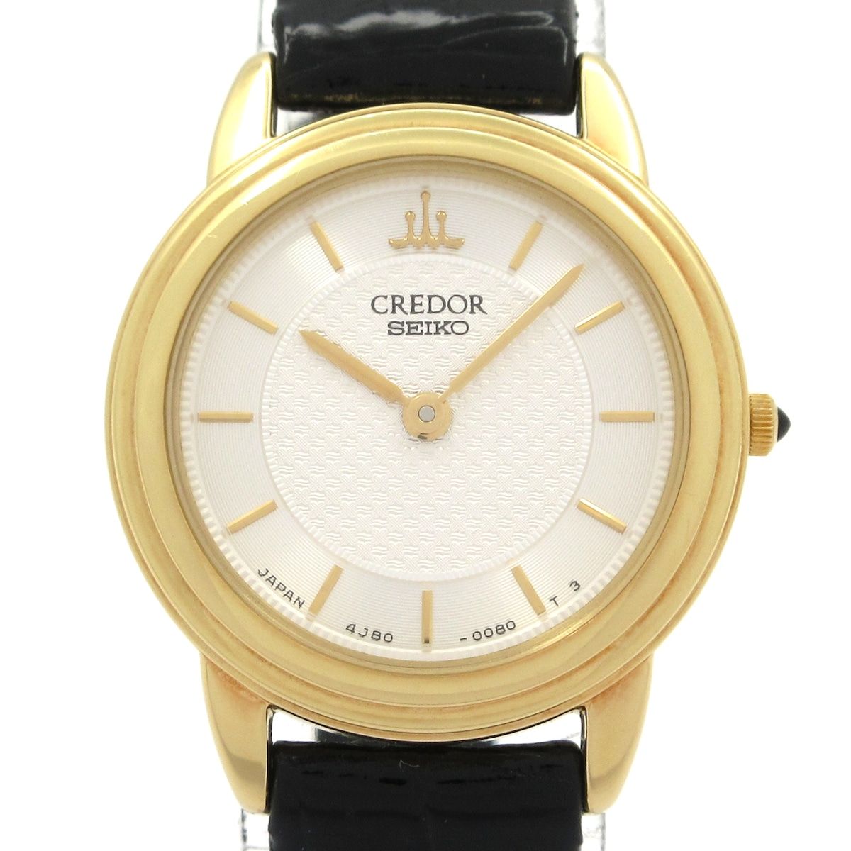 SEIKO CREDOR(セイコークレドール) 腕時計 - 4J80-0060 レディース K18YG/社外革ベルト シルバー×白