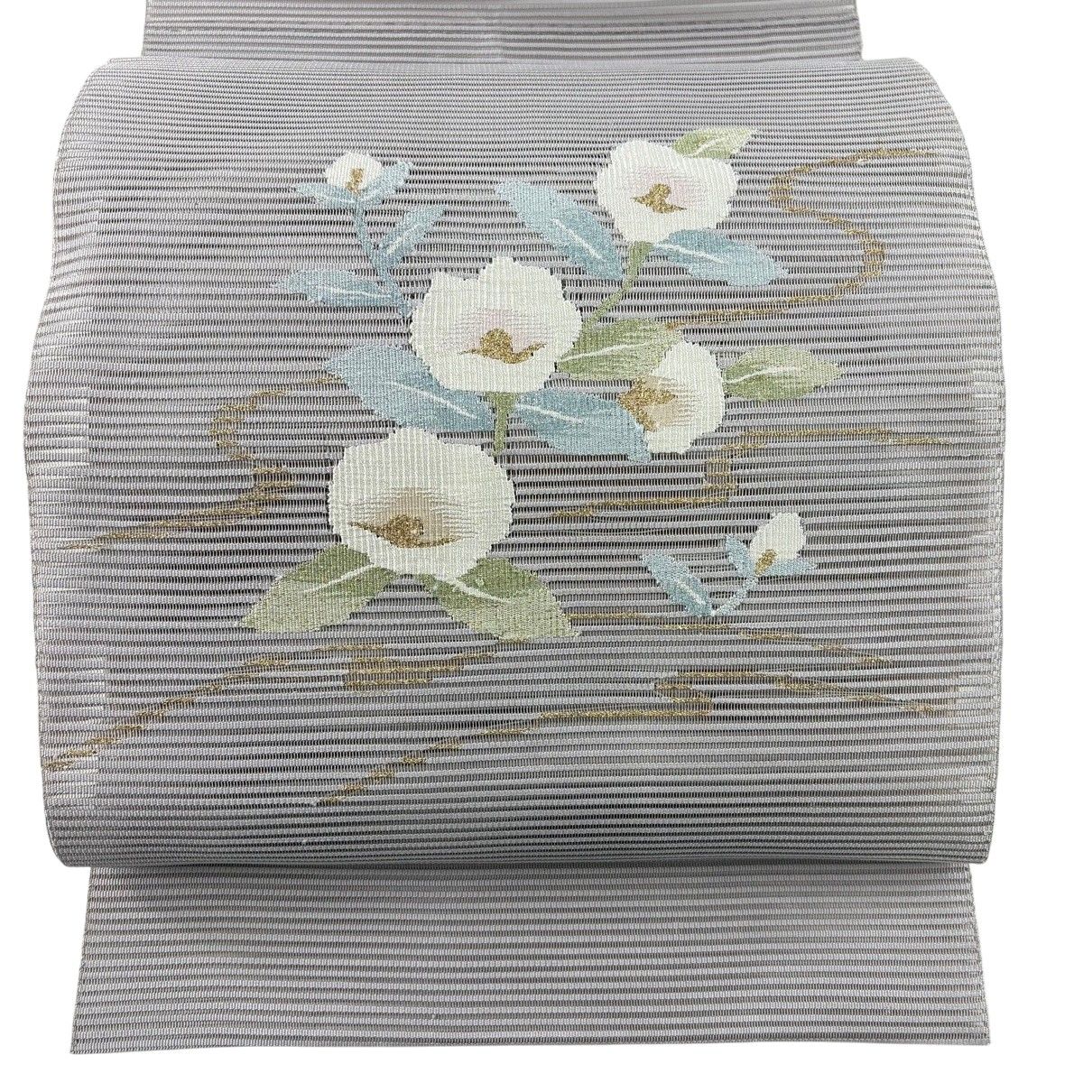 名古屋帯 名品 夏帯 絽 松葉仕立て 八寸名古屋帯 トンネル仕立て 草花 流水 金銀糸 薄紫 正絹 【中古】
