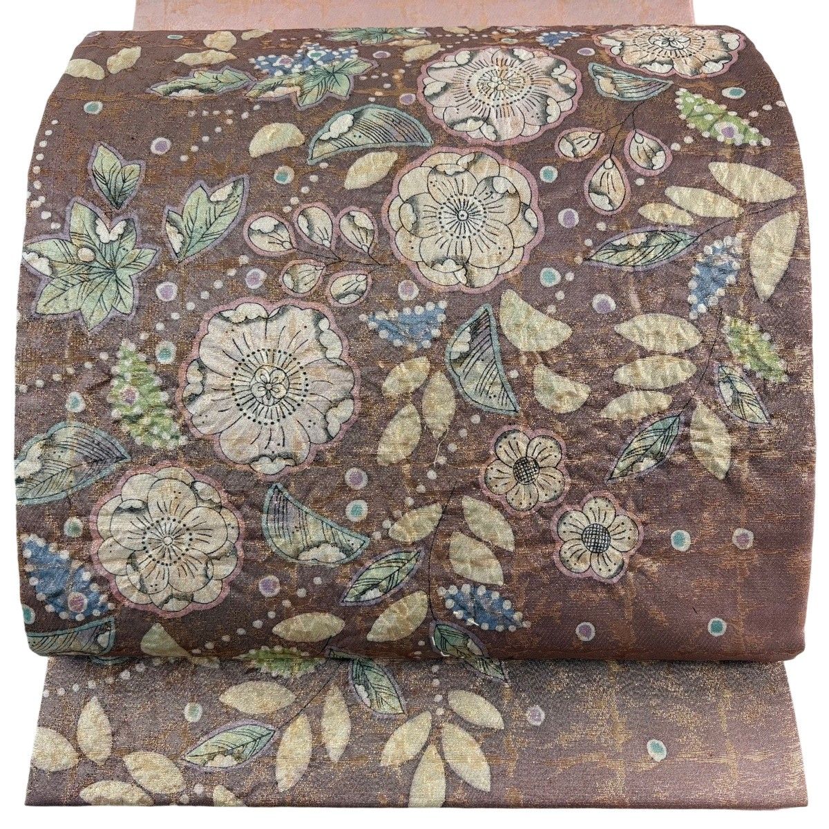 袋帯 名品 辻が花柄 箔 銀糸 灰紫 お太鼓柄 正絹 【中古】 10,212円