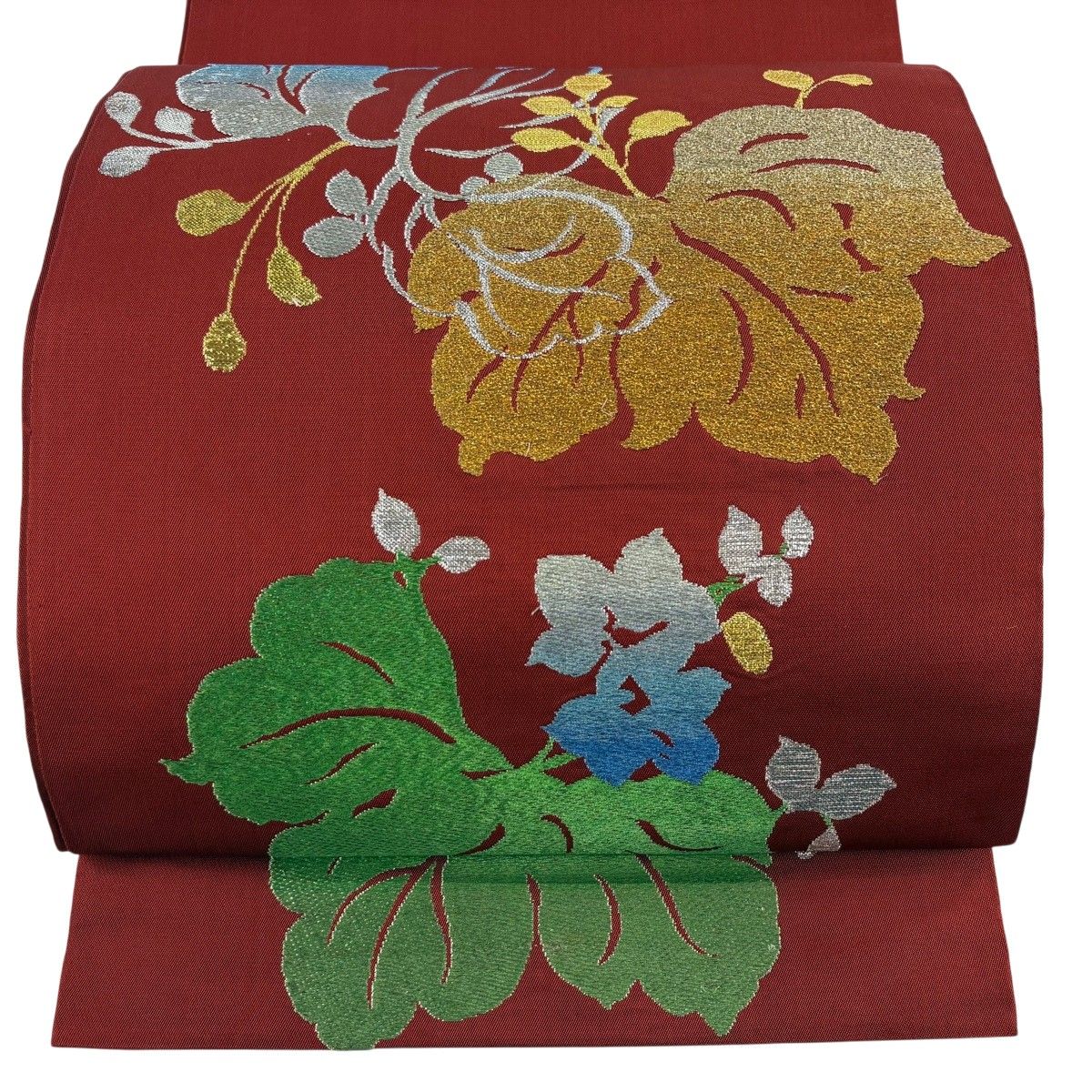 【美品】 袋帯 名品 龍村平蔵 落款 桐 箔 金銀糸 茜色 六通 正絹 【中古】