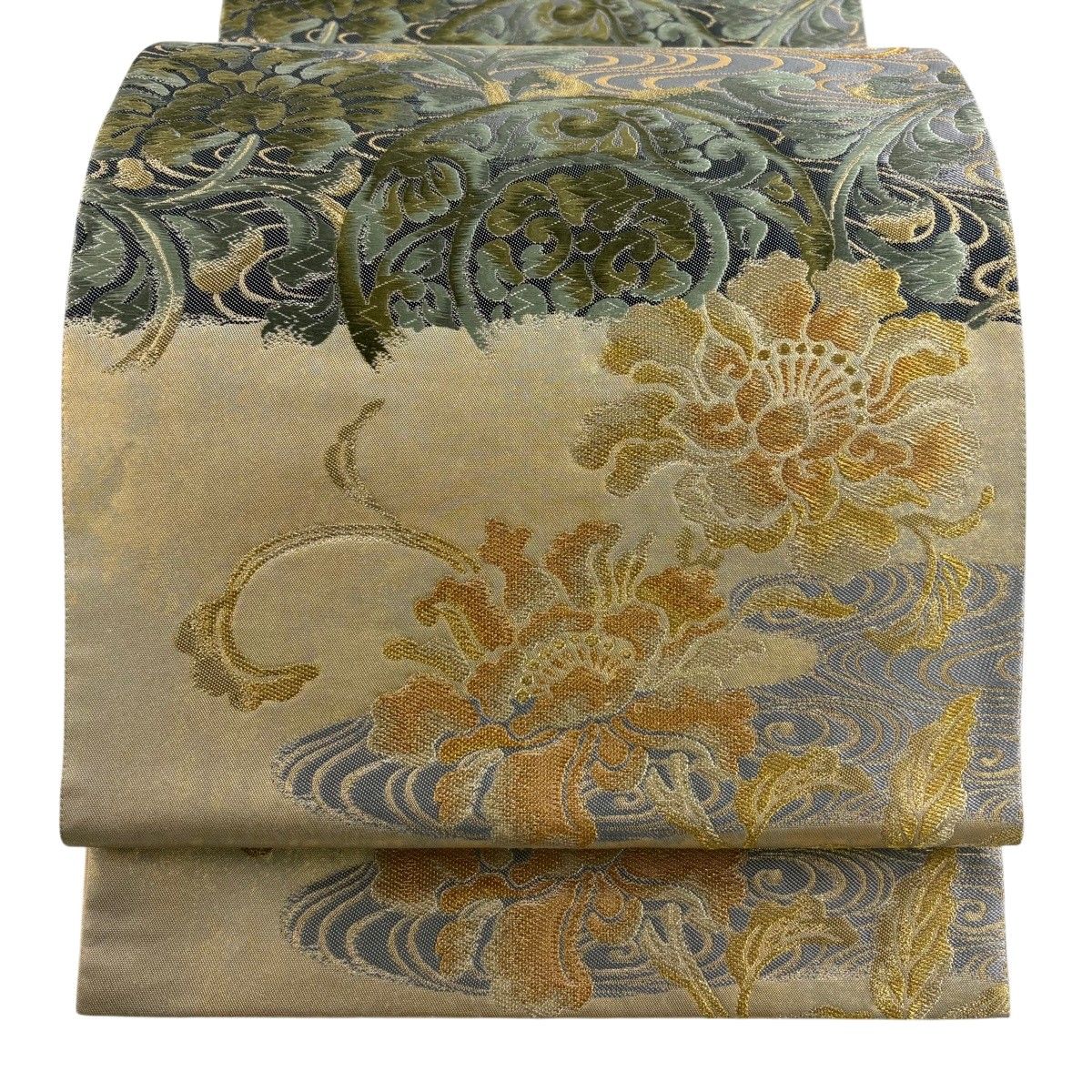 【美品】 袋帯 秀品 霞流水唐草文 金糸 箔 金色 六通 正絹 【中古】