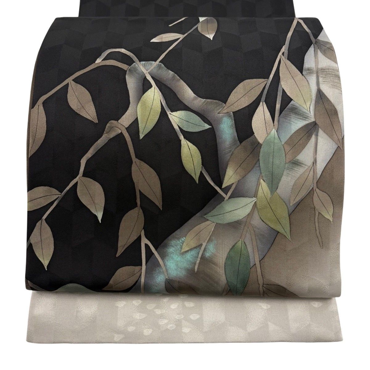 袋帯 秀品 枝葉 桜 黒 お太鼓柄 正絹 【中古】