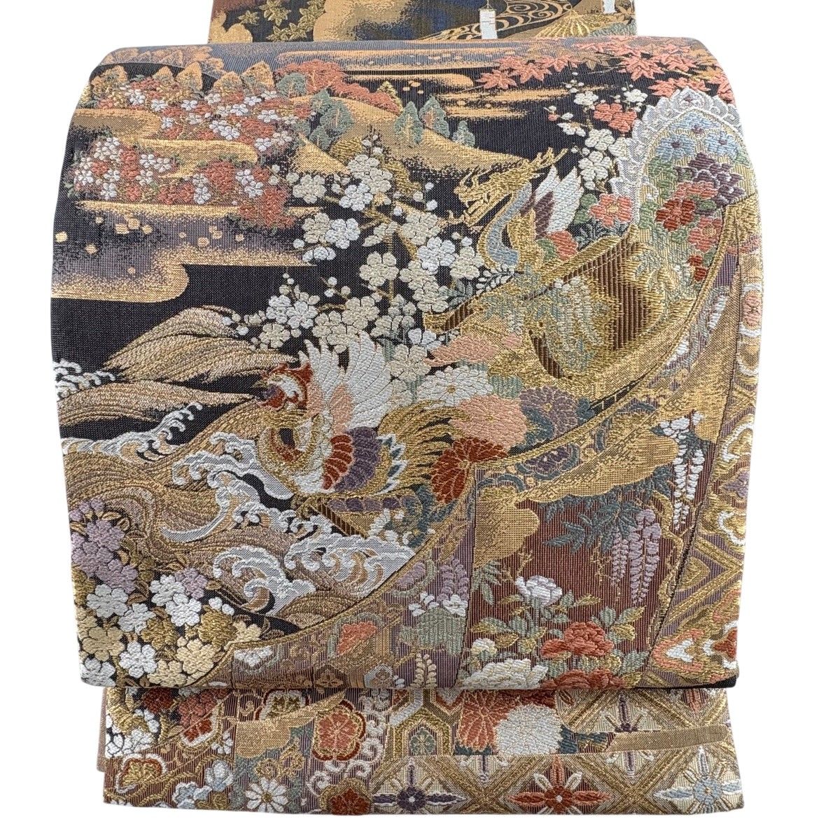 【美品】 袋帯 秀品 京の祭時記 金糸 箔 灰色 お太鼓柄 正絹 【中古】