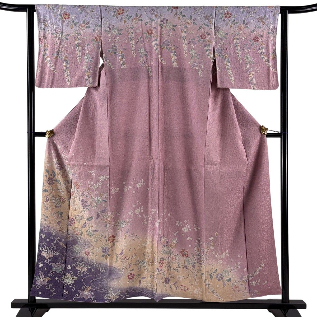 訪問着 身丈155cm 裄丈62.5cm S 袷 辻が花柄 流水 金通し 絞り ピンク 正絹 秀品 【中古】