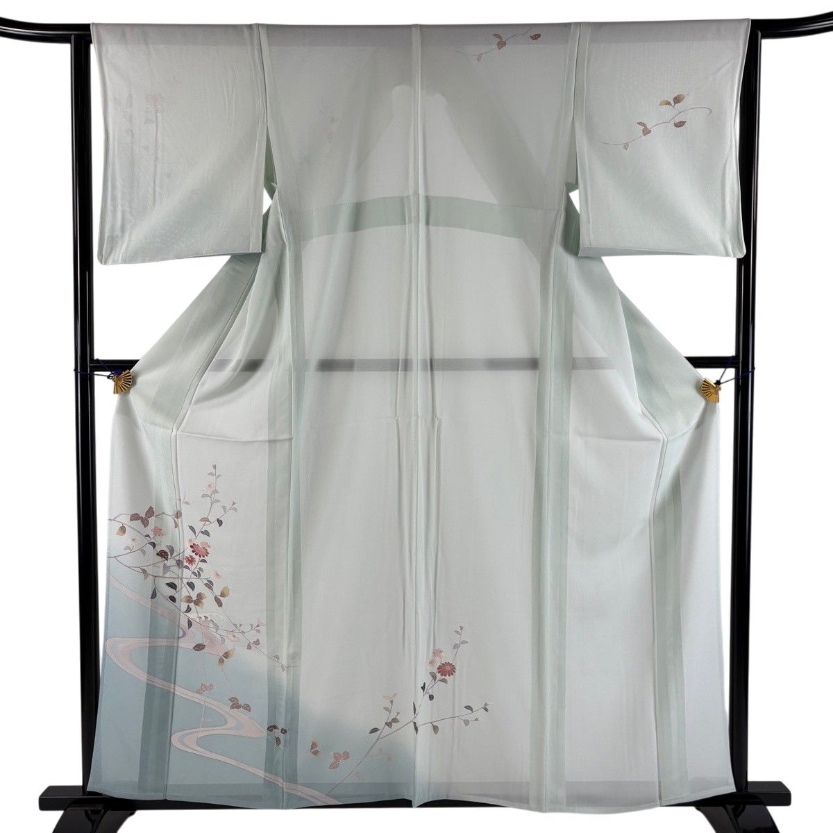 付下げ 身丈160cm 裄丈63.5cm S 薄物 絽 菊 流水 ぼかし 薄緑 正絹 秀品 【中古】 8,614円
