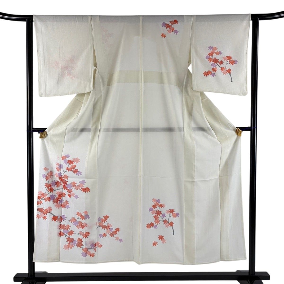 付下げ 身丈150.5cm 裄丈62.5cm S 薄物 絽 さんび 洗える着物 紅葉 銀彩 クリーム 化繊 秀品 【中古】