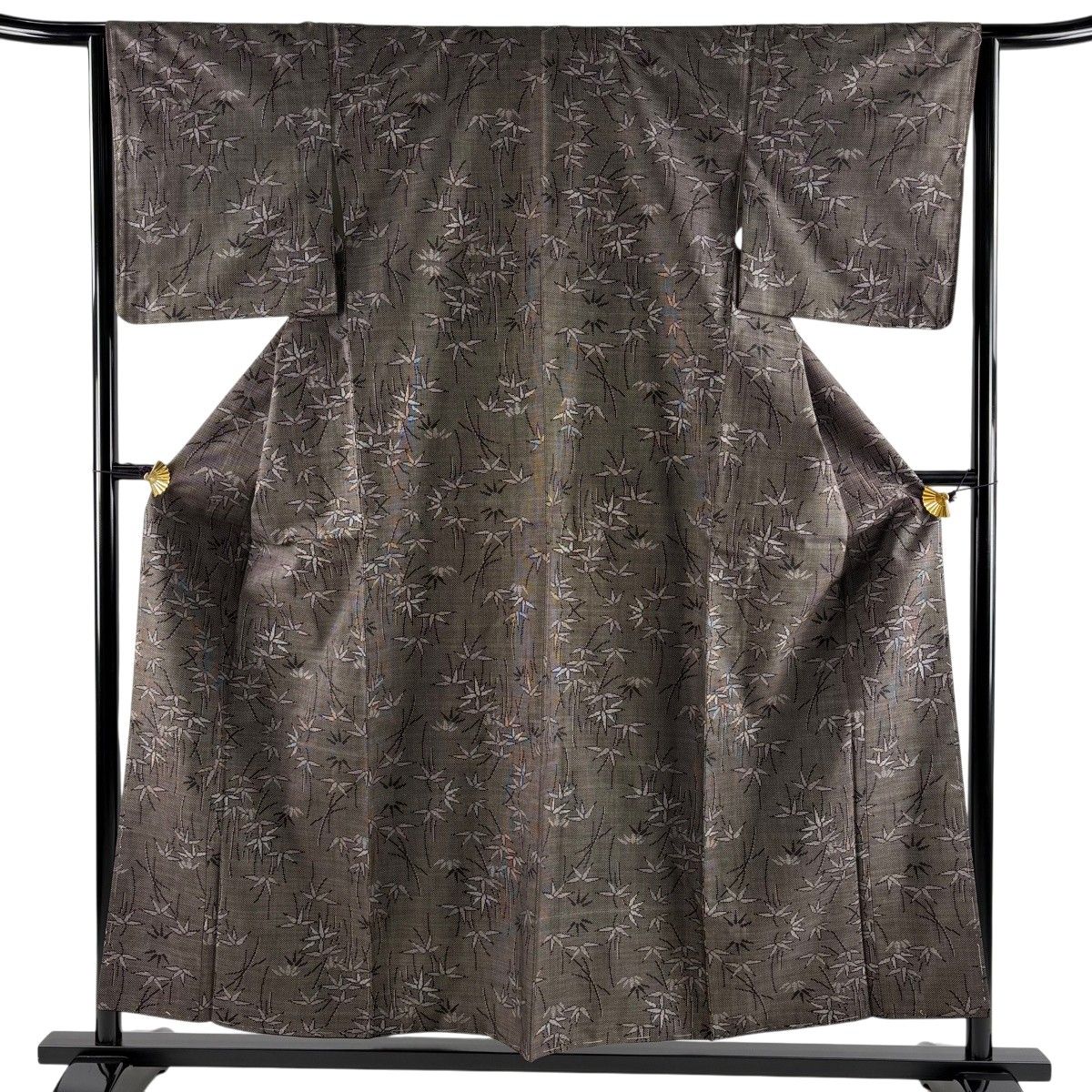 美品】 大島紬 身丈156.5cm 裄丈64.5cm M 袷 純泥染 証紙 笹 焦茶色