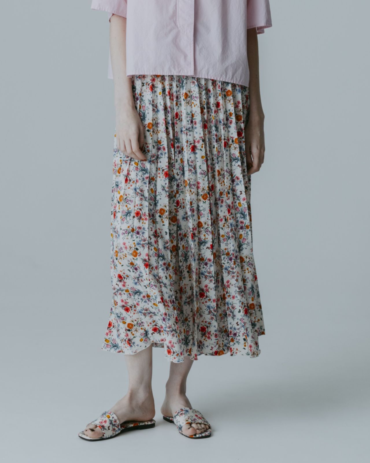 MEYAME メヤメ PLEATED SKIRT (FLOWER) MEY-2431 WHITE プリーツ スカート