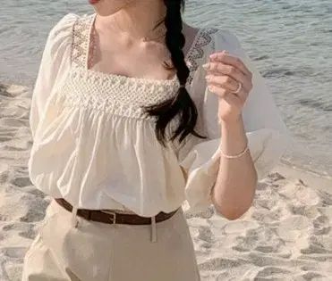 ATTRANGS アットランス リネン 編み 刺繍 レース 夏 ブラウス アイボリー free