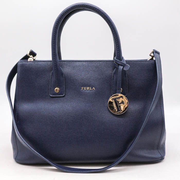 フルラ トートバッグ 2way ショルダーバッグ 本革 レザー 鞄 カバン ブランド レディース ネイビー Furla 【中古】