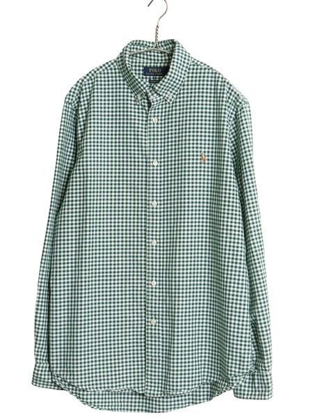 ポロ ラルフローレン ギンガム チェック 長袖 ボタンダウン シャツ メンズ L 古着 長袖シャツ オックスフォード コットン ワンポイント BD