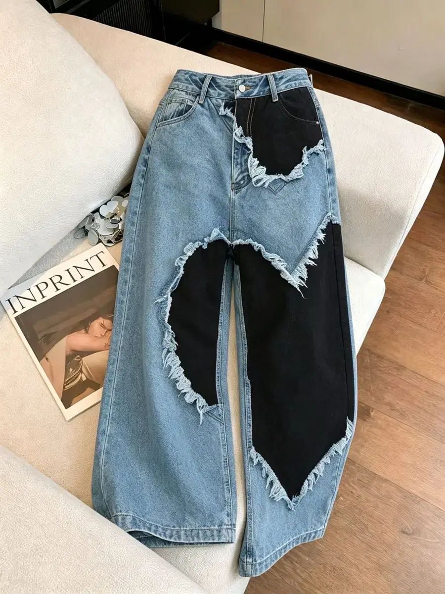 新品)ツートン デニム ワイド デニム