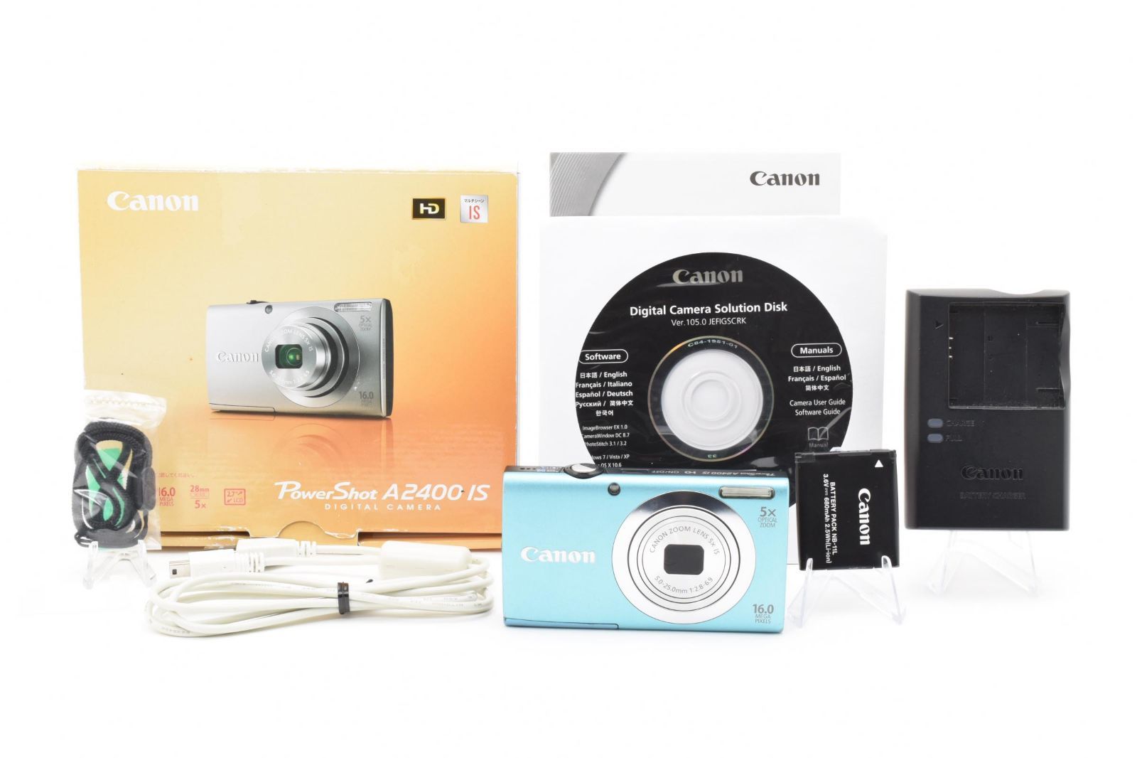【返品保証】美品|Canon キヤノン PowerShot A2400IS ブルー コンパクトデジタルカメラ #C260524-30