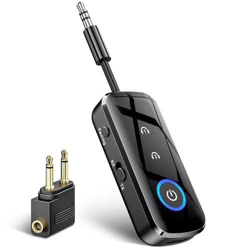 SONRU Airfly Bluetooth トランスミッター、2イン1 Bluetooth レシーバー ブルートゥース受信機 音楽再生 3.5mm 2台同時接続 ヘッドフォン用 デュアルペア/AUX/iPhone/Android 通話 音楽 8d21b569