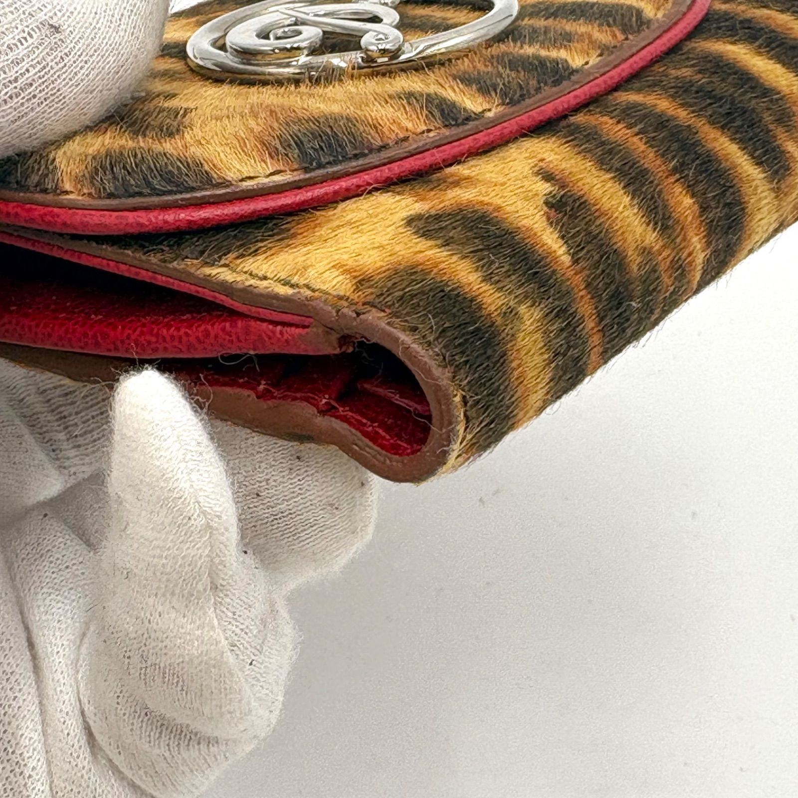 新品同様◎Christian Dior クリスチャンディオール ジョンガリアーノ期 レオパード ハラコ コンパクトウォレット 三つ折り財布