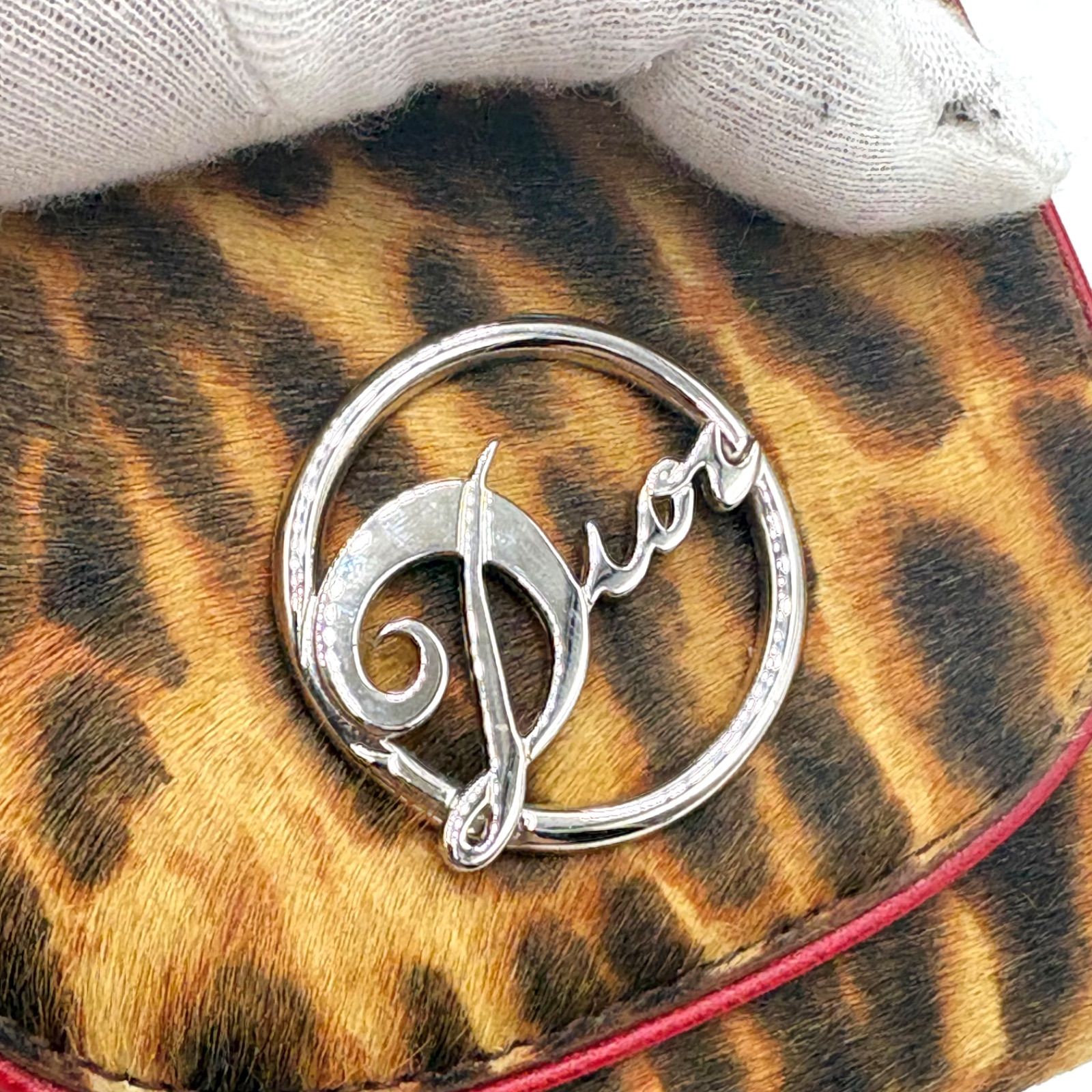 新品同様◎Christian Dior クリスチャンディオール ジョンガリアーノ期 レオパード ハラコ コンパクトウォレット 三つ折り財布