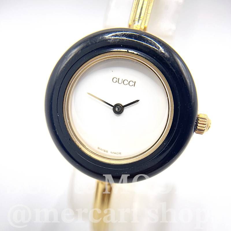 GUCCI グッチ チェンジベゼル レディース腕時計 ブラック ゴールド バングル OJ265-3