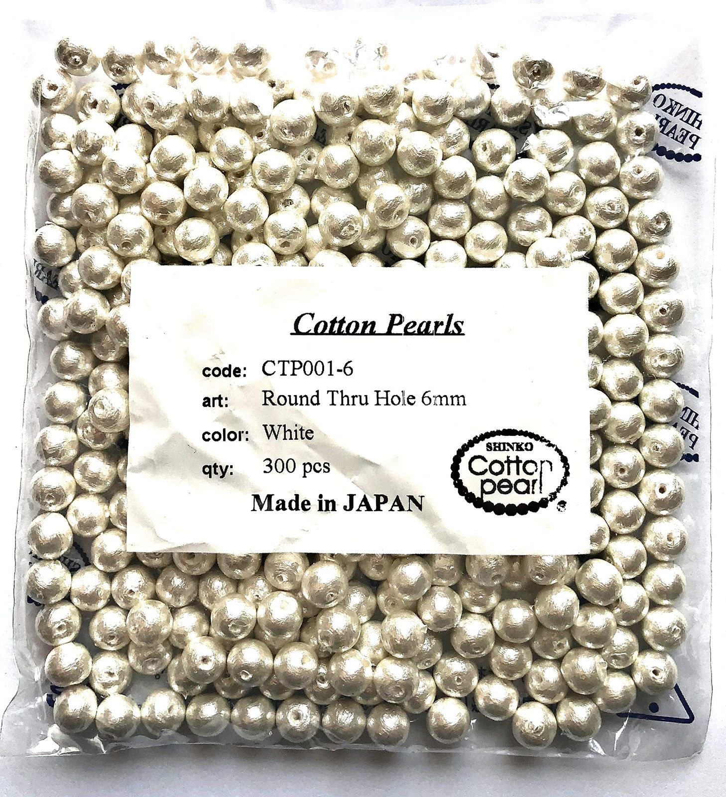コットンパール ６mm ホワイト 300個入り 両穴 日本製 大袋 ビーズ (ホワイト)送料無料 b26de1d6