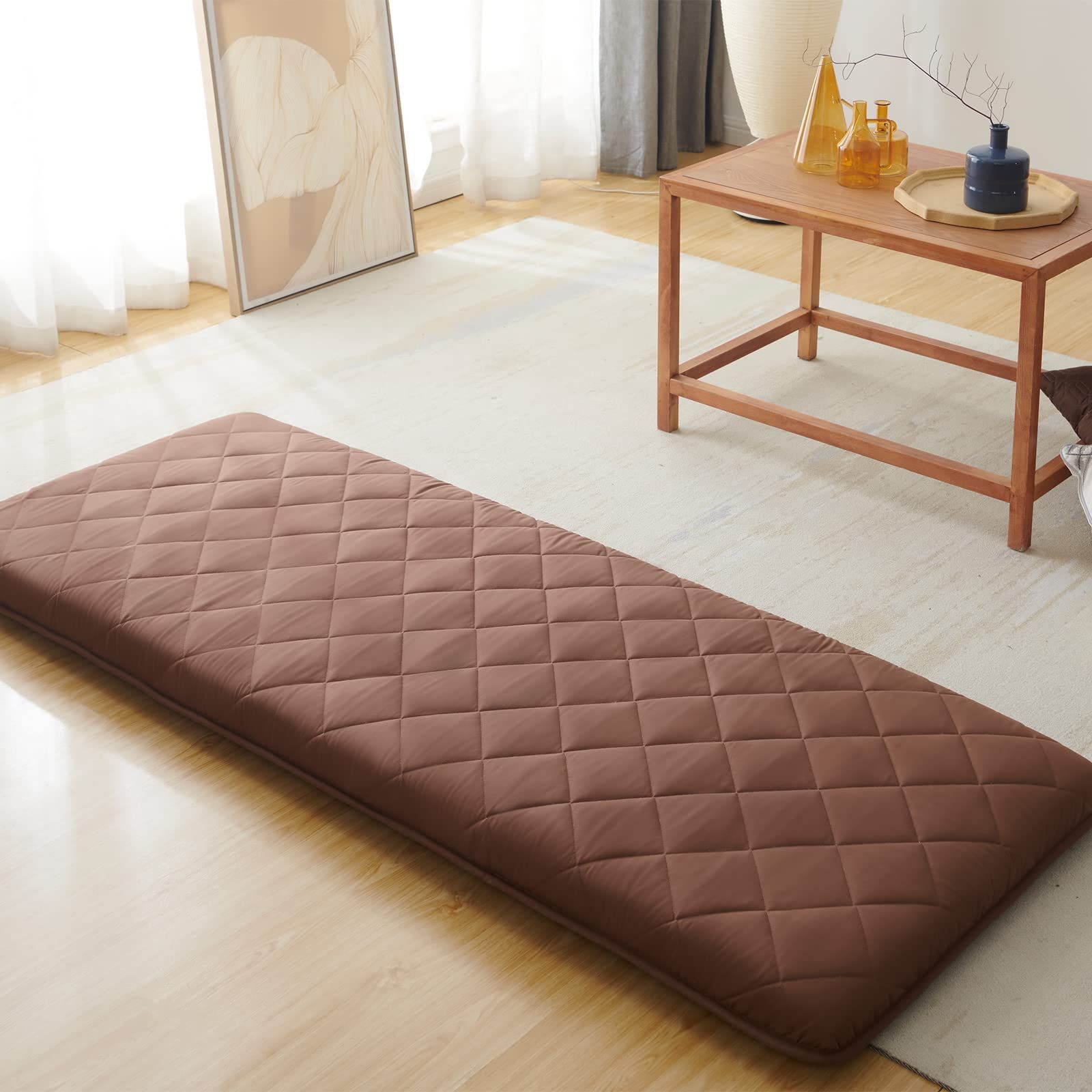 長座布団 68×180cm ごろ寝マット 軽量 ごろ寝座布団 お昼寝マット 大人 抗菌 防臭 防ダニ 体圧分散 底付き感無し 三層構造 ごろね ブラウンts 14d42ecd
