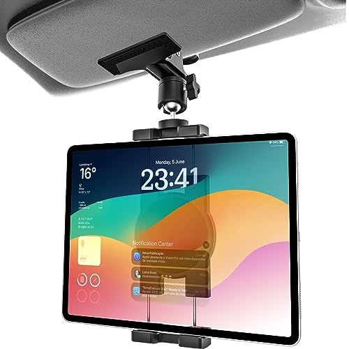 Charchendo 車載ホルダー クリップ式 サンバイザー タブレットホルダー 360度回転 車 スマートフォンホルダー 自由雲台 しっかり固定 取り付け簡単 多機能 クリップ 1/4ネジ付き GoProアクションカメラ/iPadスタンド c5f60094