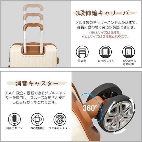 [New Trip] スーツケース キャリーケース 拡張機能付き 機内持ち込み 軽量 大型 S/M/Lサイズ キャリーバッグ 耐衝撃 大容量 ファスナータイプ 静音 ダブルキャスター TSAロック 海外 旅行 ビジネス 出張 (アイボリー、S 1a9a9565