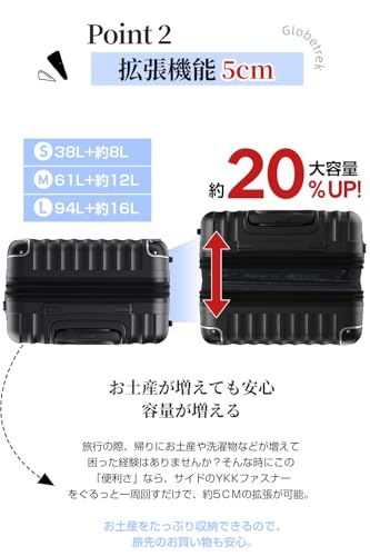 [Globetrek] スーツケース キャリーケース 20インチ 機内持ち込み可 PC+ABS 軽量 容量拡張 YKKファスナー TSAロック 静音ダブルキャスター 旅行 出張 daada64a