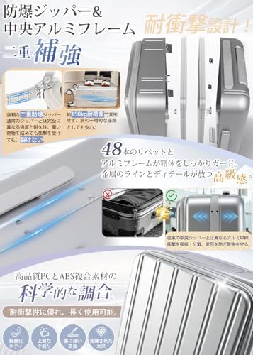 [J.K.T] 片開きスーツケース軽量 機内持ち込み可 Sサイズ キャリーケース 【防爆ジッパー+中央アルミフレーム補強 耐衝撃設計】 静音 着脱式キャスター ストッパー付き 前開きスーツケース ブックオープン USB充電ポート ドリンクホル 64e5dc6d